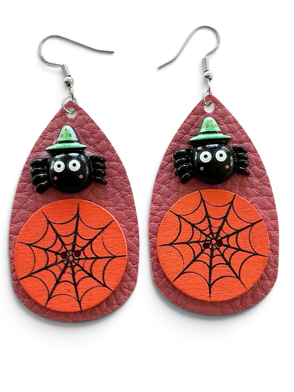 🆕 3D Spider with Web Faux Leather Earrings